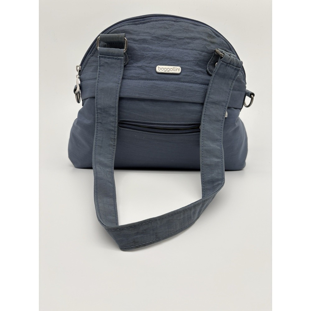 Baggallini Baby Hampton Nylon Shoulder Bag Blue Green Lining 10" Drop Tote